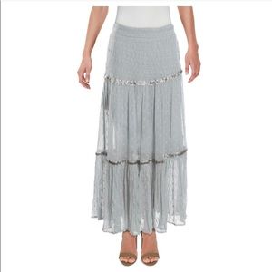 Free People Ella  Ruched Tiered Beaded Midi Skirt